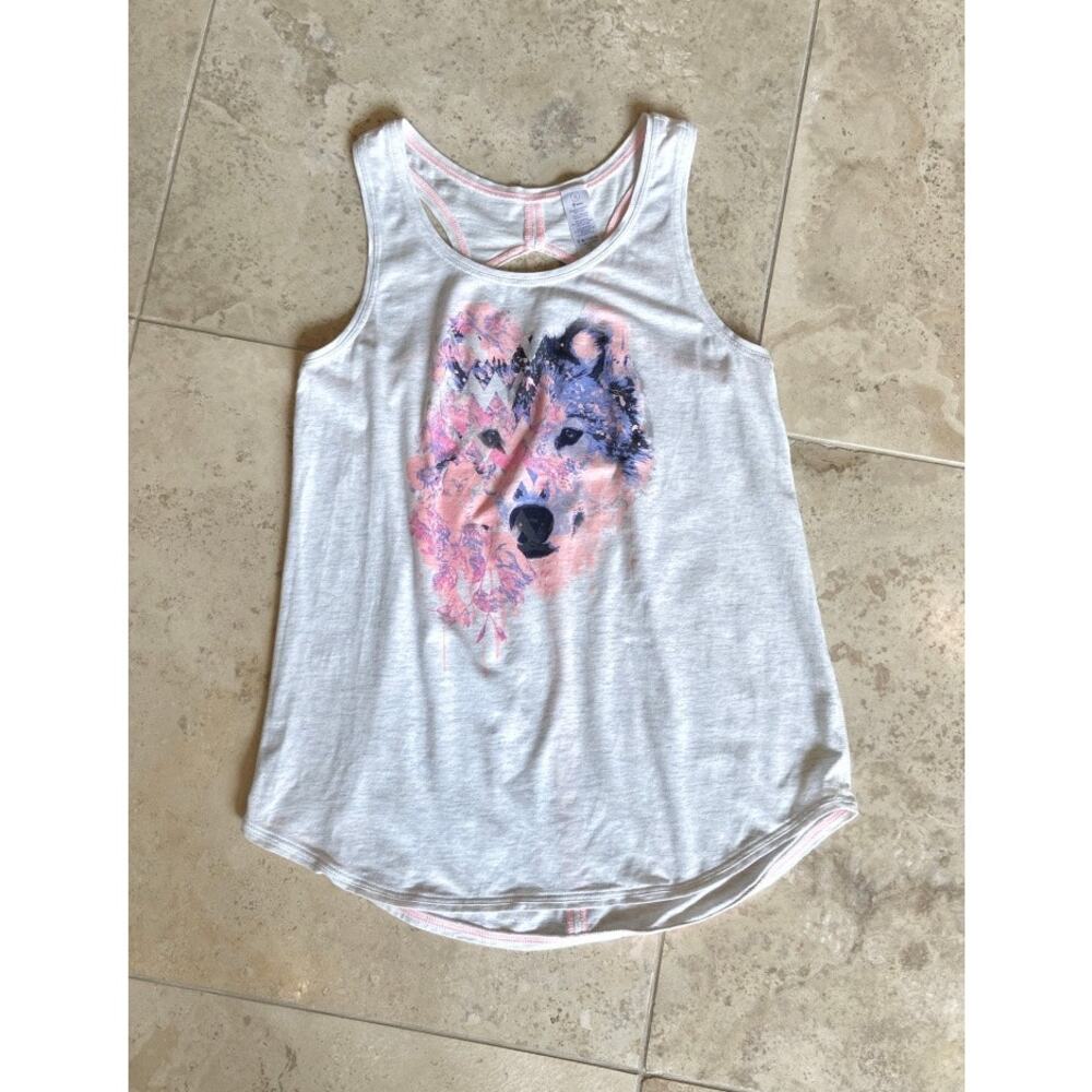 Ivivva girls light grey wolf/dog design tank top 12